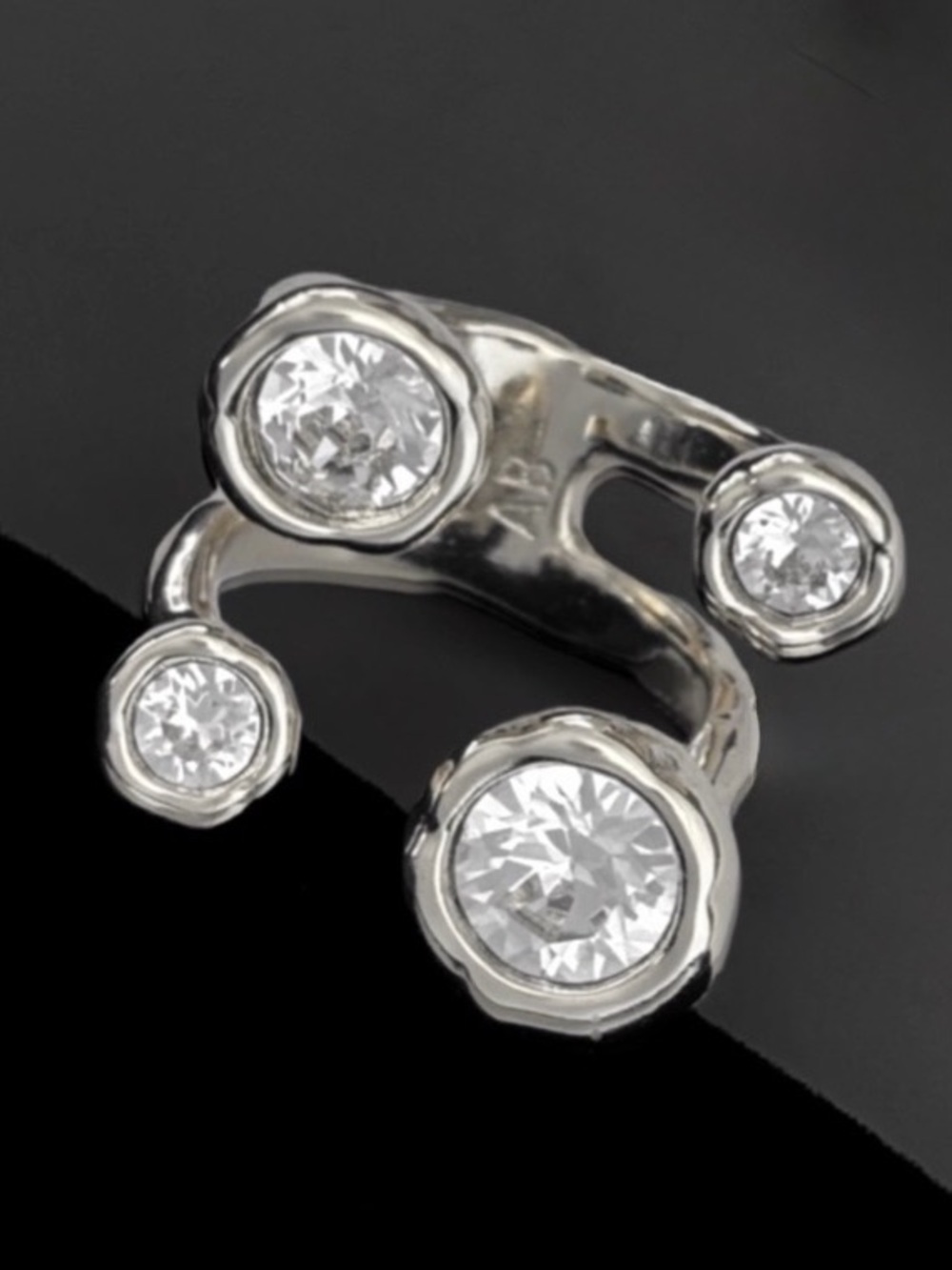 ALEXIS BITTAR Asterales Open Ring Size 7 Silver Clear CZ Adjustable MY15 - Picture 5 of 9